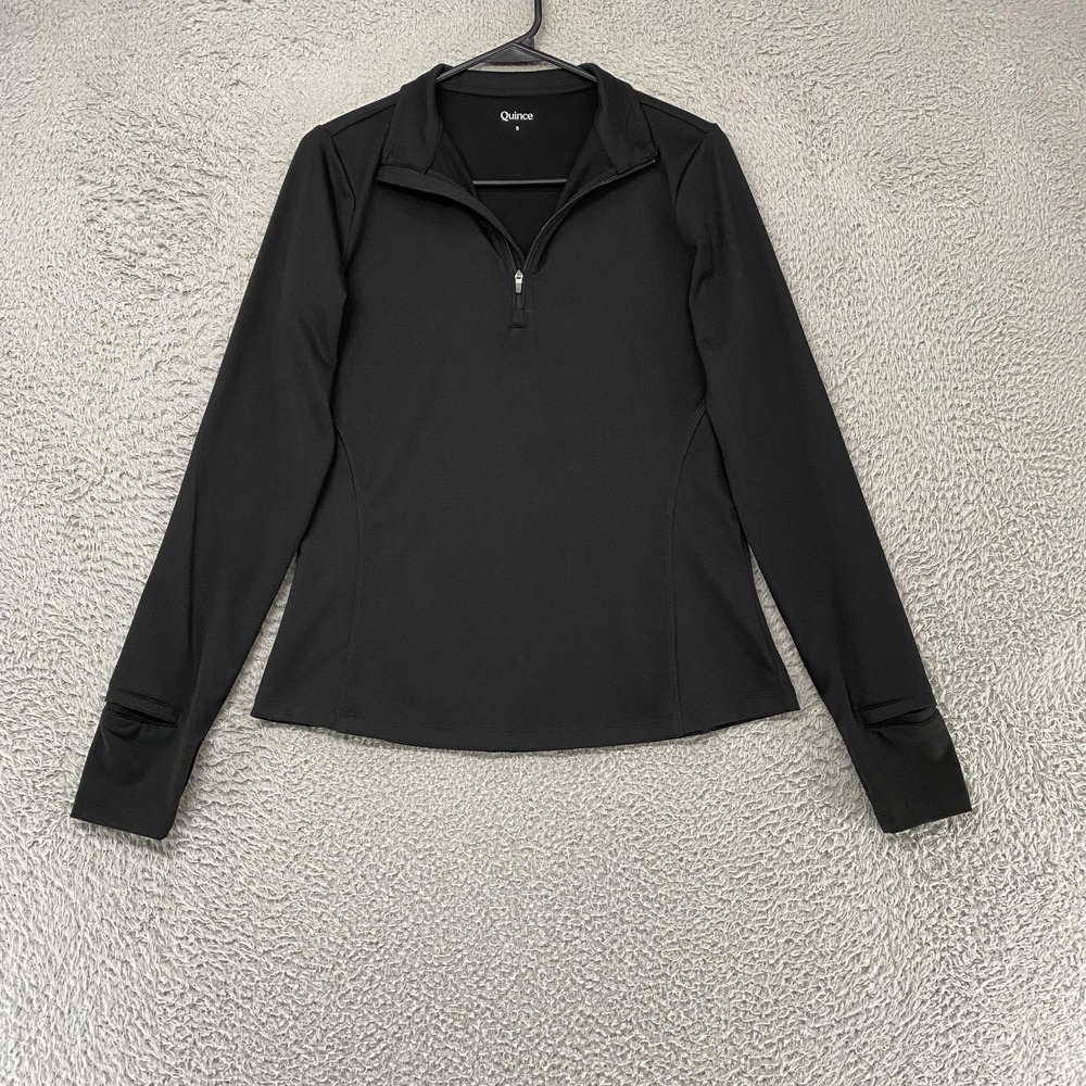 Quince Flowknit 1/4 Zip Top Womens Small Black Mock Neck Running Top Gym Workout